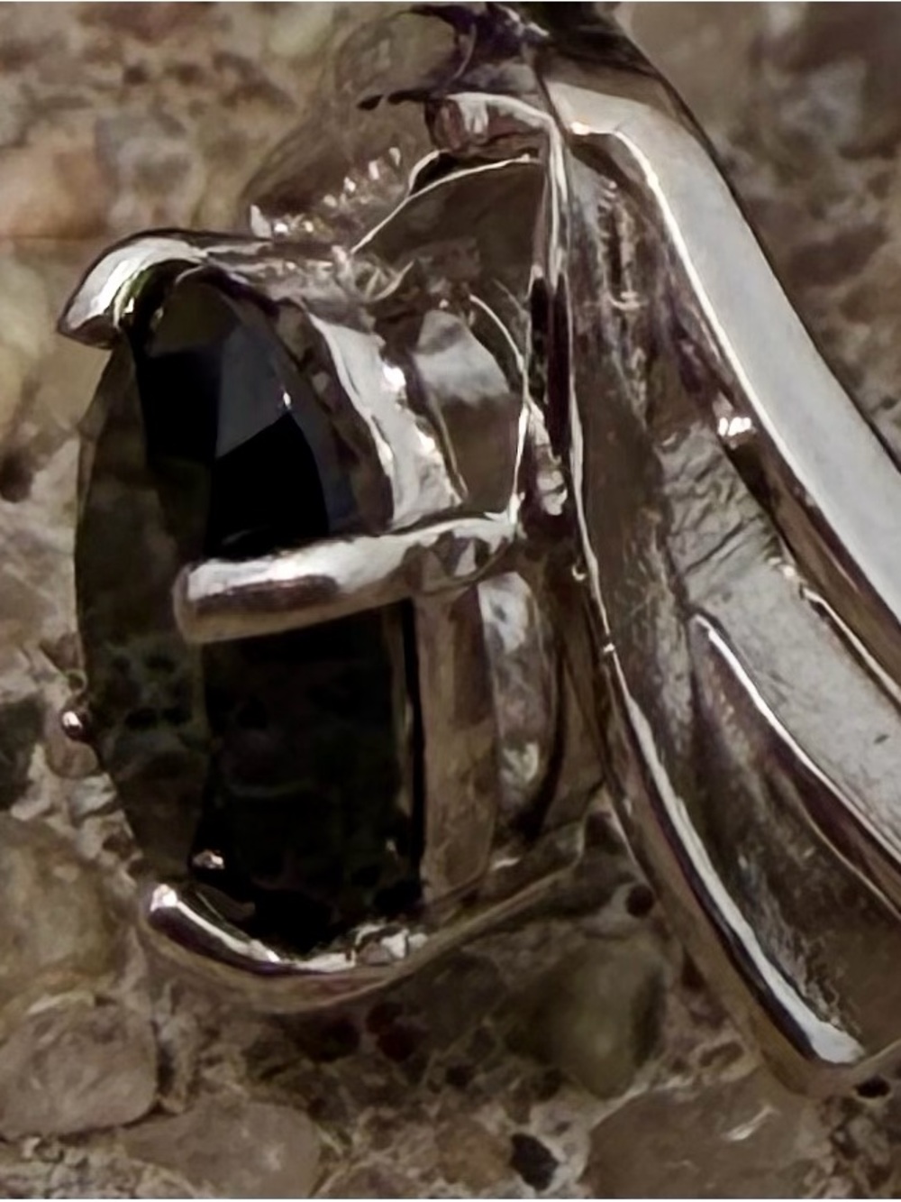 10K White Gold Black Sapphire & Diamond Ring Size 7 Genuine Gemstones|0.612 CTW - Picture 8 of 14